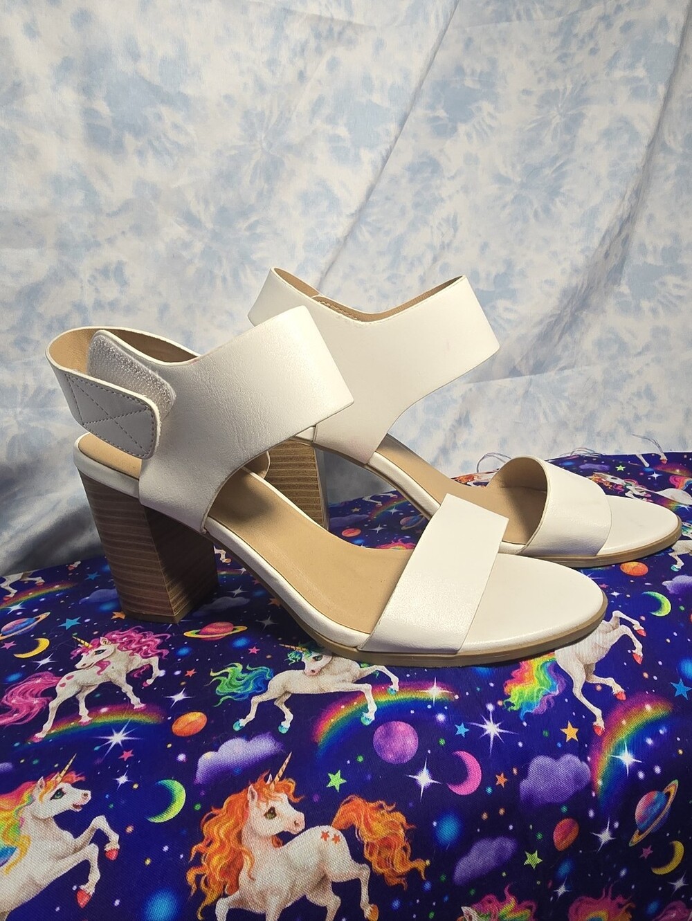 Soda White Block Heel Sandals Ankle Strap Chunky Heel Open Toe Shoes